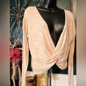 Beige Twist Front Long Sleeve Top